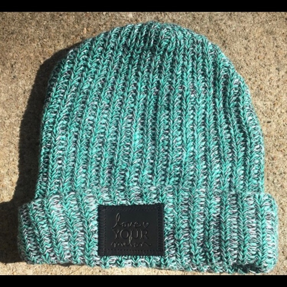 Mint chip love your melon beanie with black tag